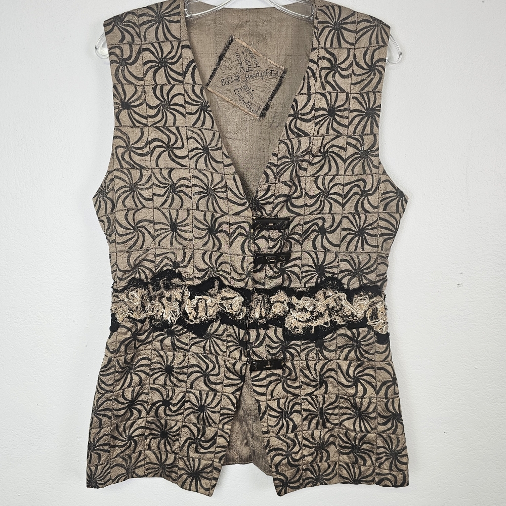 Vest VTG 90s Handmade Handprinted Embroidered Quiet Luxury Cottagecore Coastal